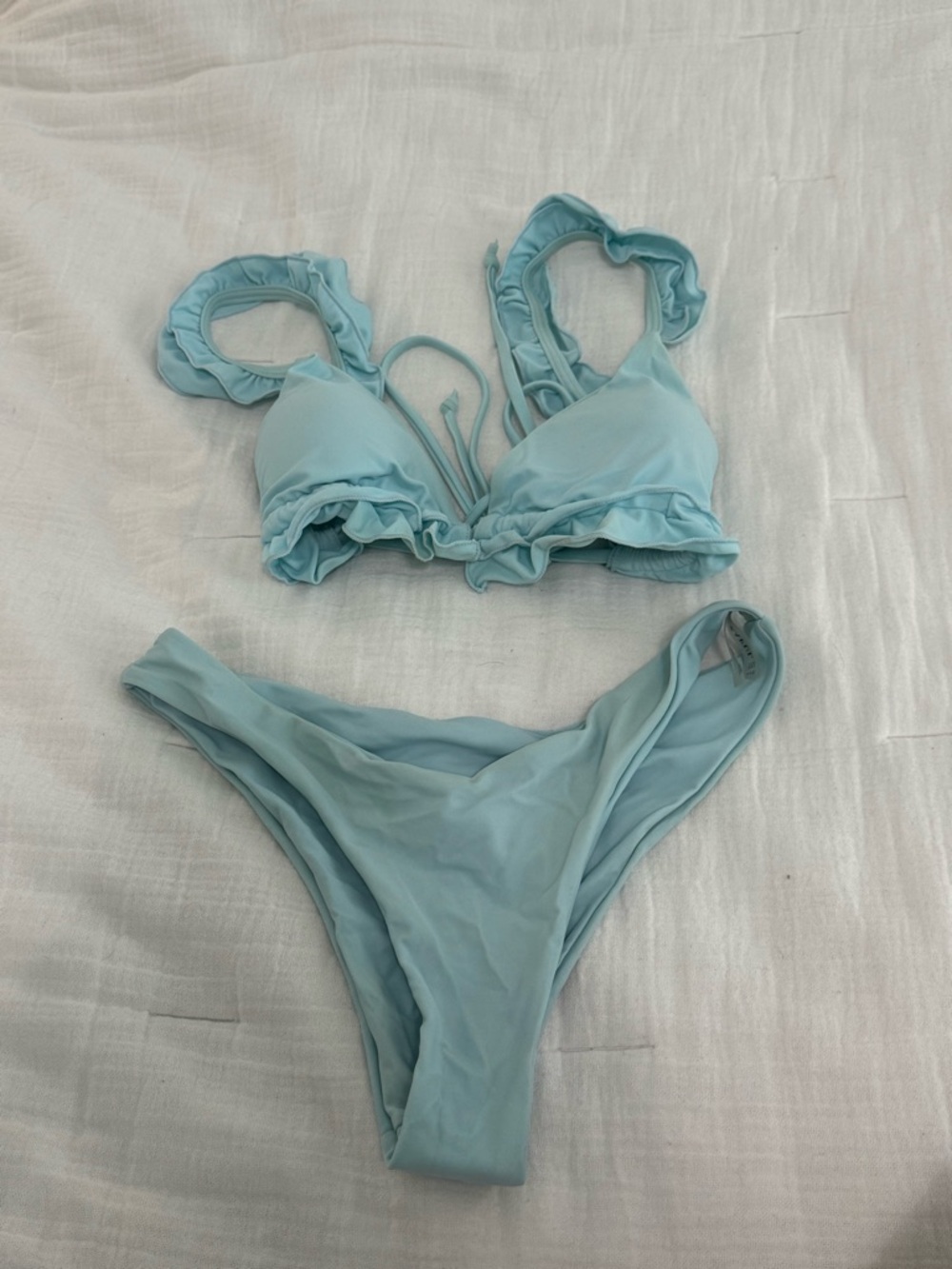 Zaful Light Blue Ruffle Triangle Bikini